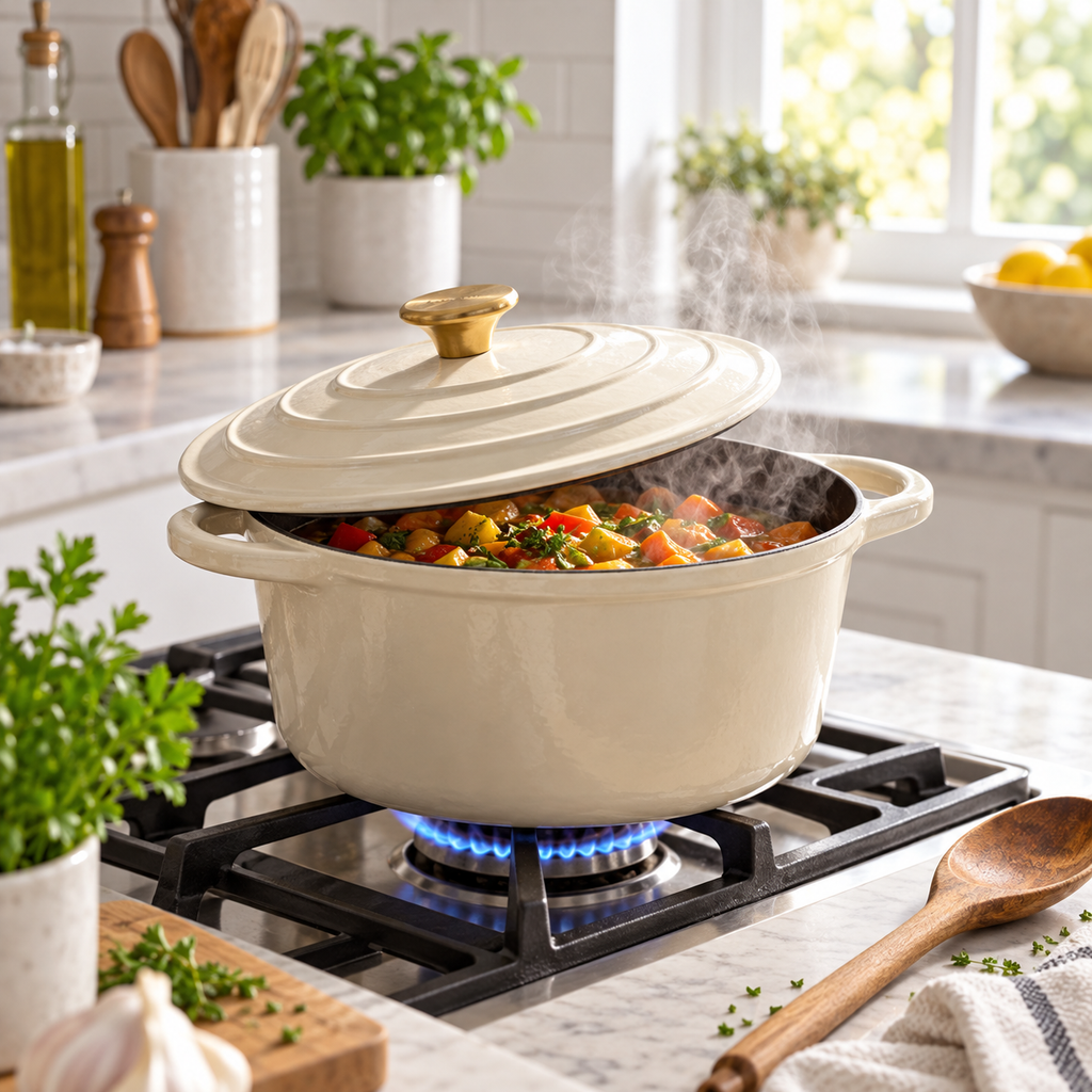 Cocotte en fonte émaillée 22 cm – 3 L – Crème