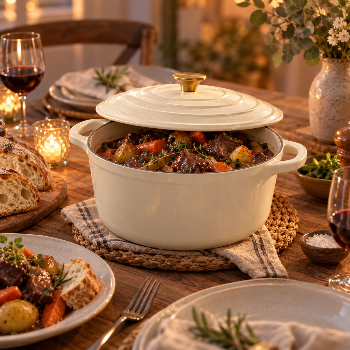 Cocotte en fonte émaillée 22 cm – 3 L – Crème