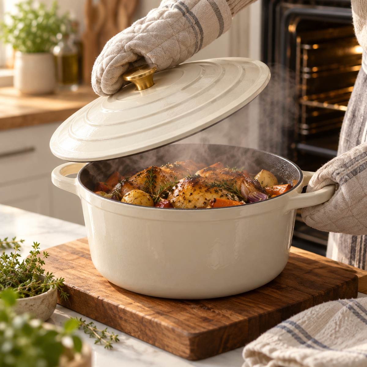Cocotte en fonte émaillée 24 cm – 4 L – Crème