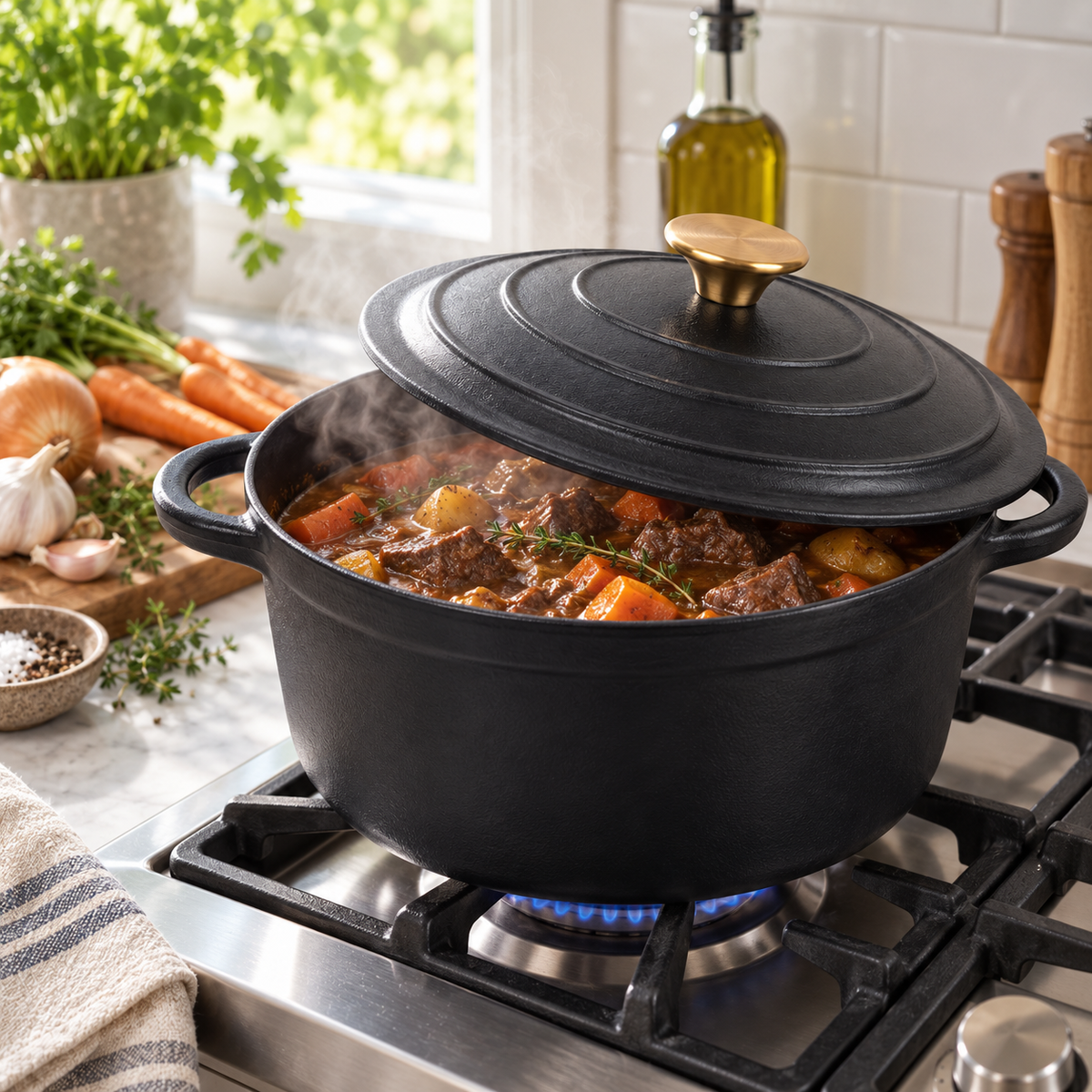 Cocotte en fonte émaillée 22 cm – 3 L – Noir mat