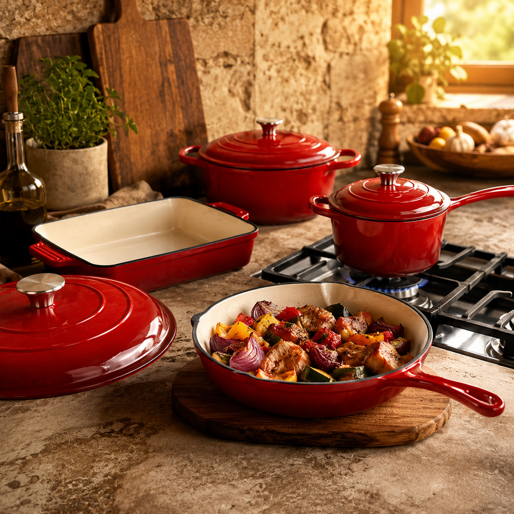 Batterie de cuisine 5 pièces en fonte émaillée