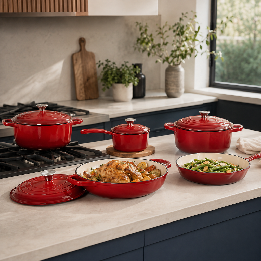 Batterie de cuisine 5 pièces en fonte émaillée