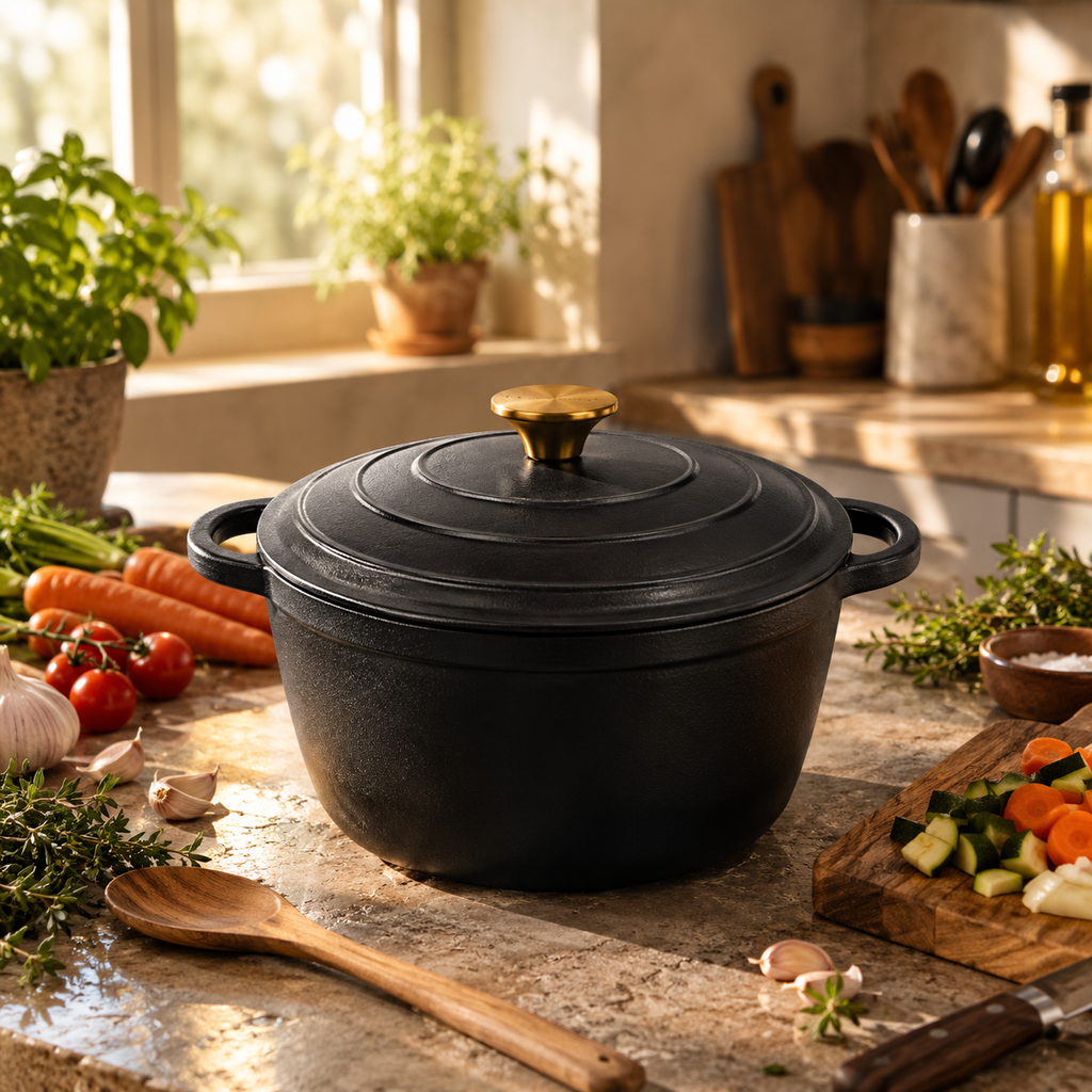 Cocotte en fonte émaillée 26 cm – 5 L – Noir mat