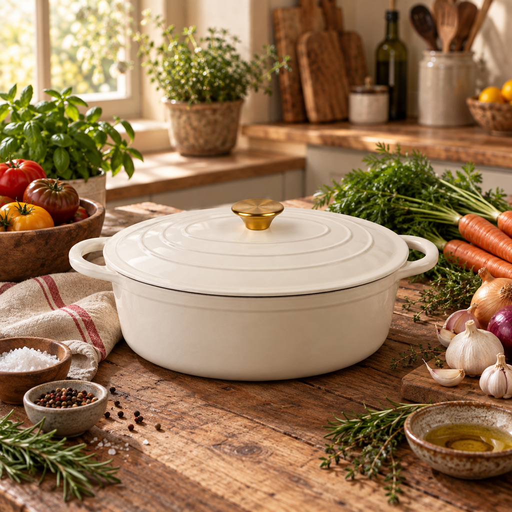 Cocotte ovale en fonte émaillée 34 cm – 6 L – Crème