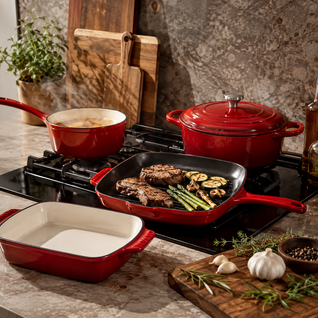 Batterie de cuisine 7 pièces en fonte émaillée