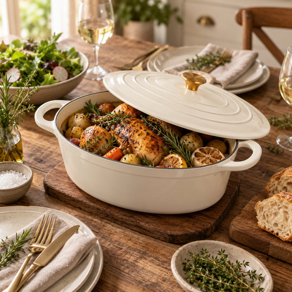 Cocotte ovale en fonte émaillée 34 cm – 6 L – Crème
