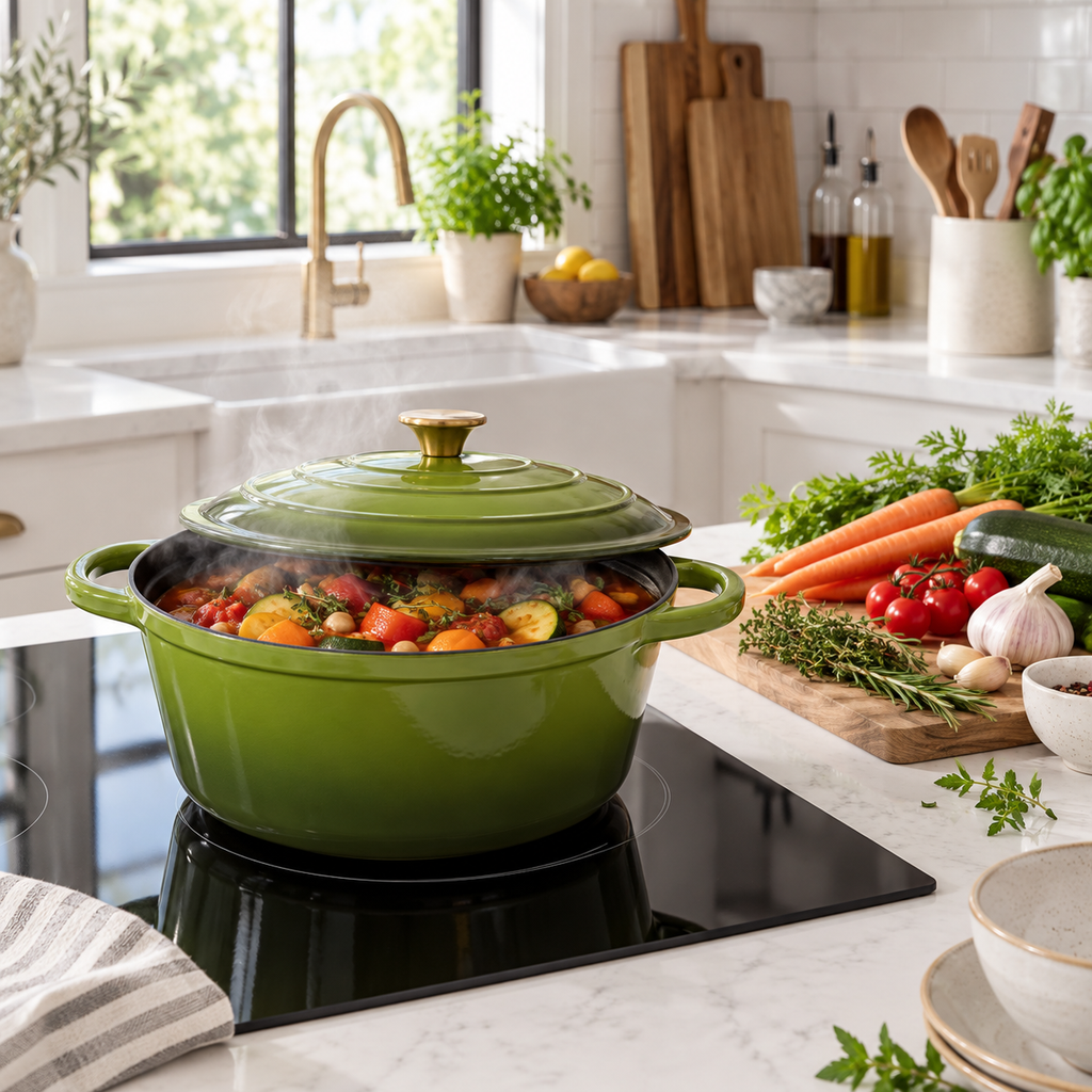 Cocotte en fonte émaillée 22 cm – 3 L – Vert olive