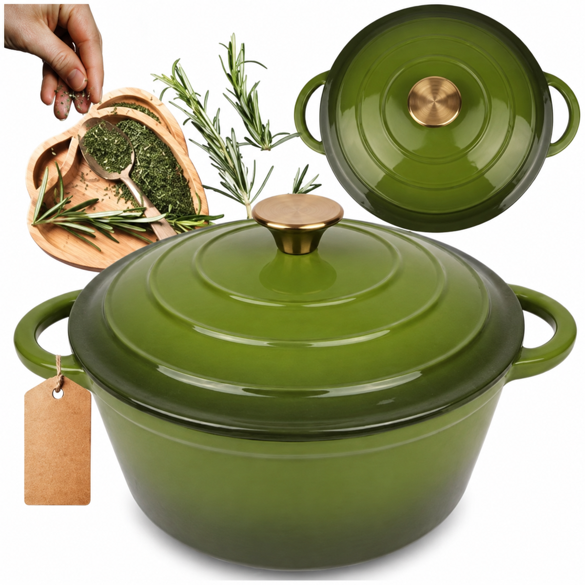 Cocotte en fonte émaillée 24 cm – 4 L – Vert olive