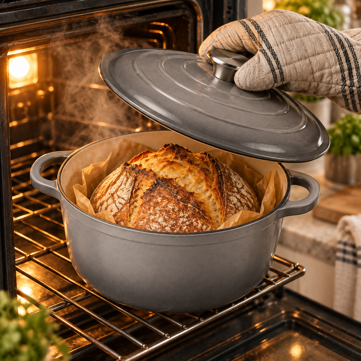 Cocotte en fonte émaillée 28 cm – 5,9 L – Gris