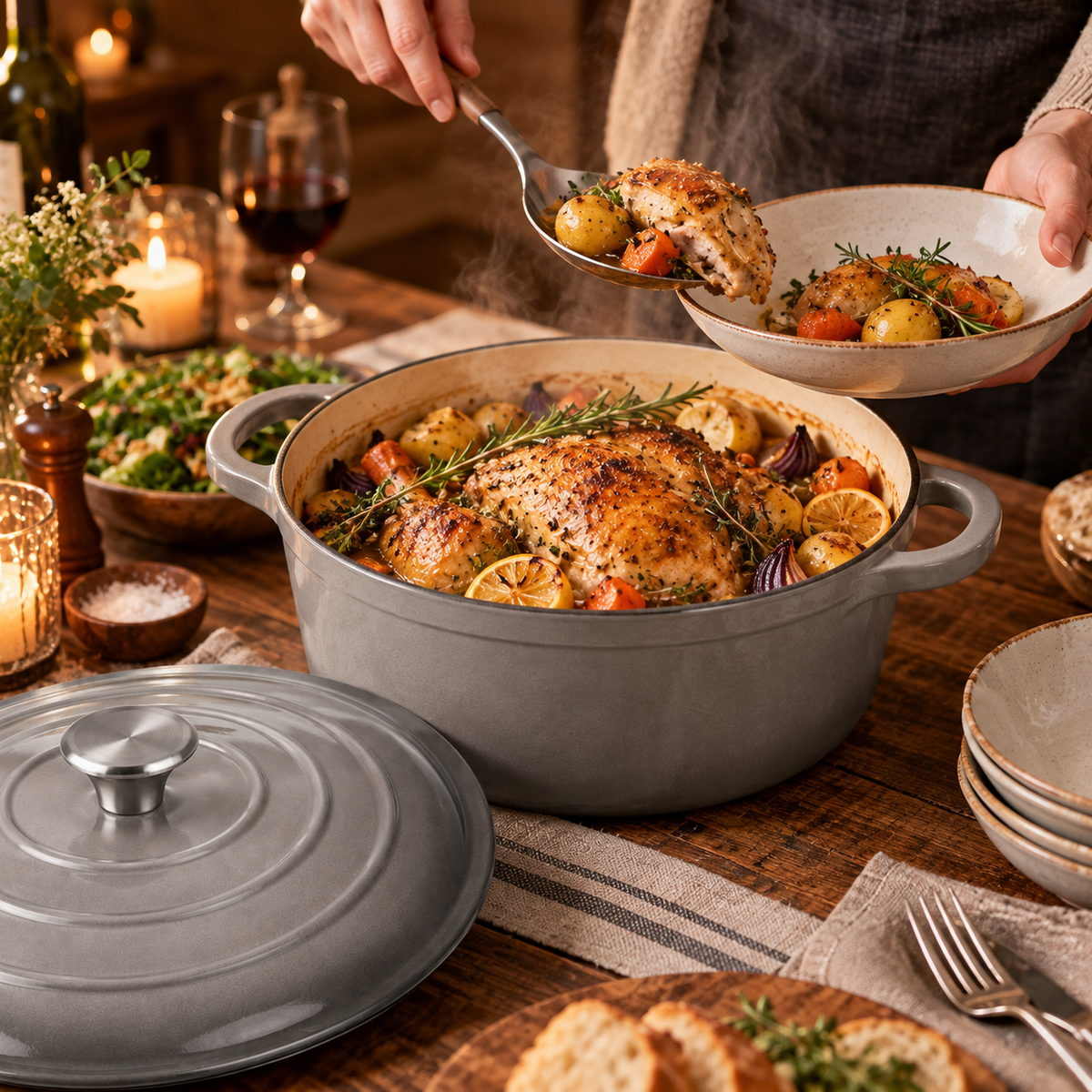 Cocotte en fonte émaillée 22 cm – 3 L – Gris
