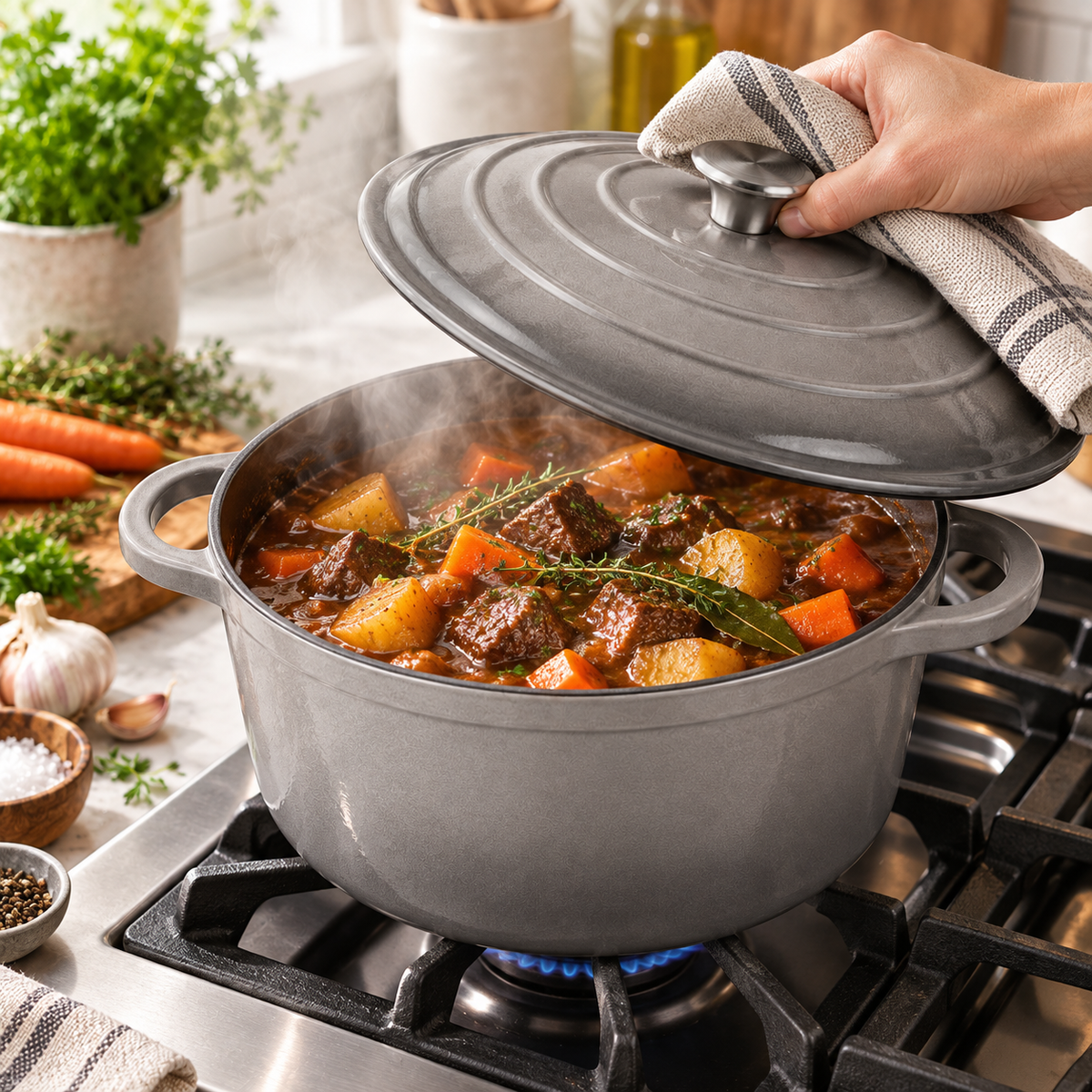Cocotte en fonte émaillée 28 cm – 5,9 L – Gris