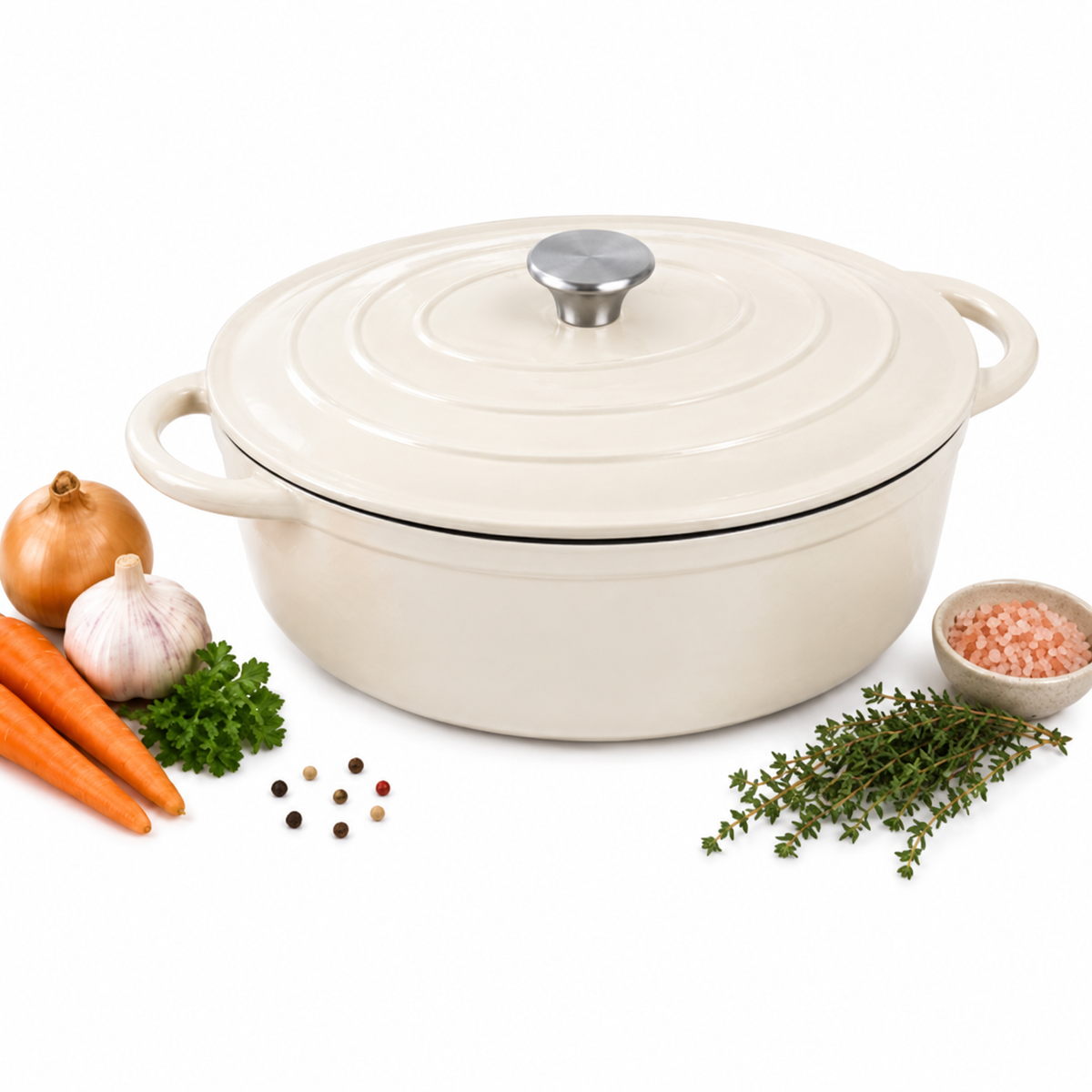 Rôtissoire rectangulaire en fonte émaillée 33 cm – 6,4 L – Crème