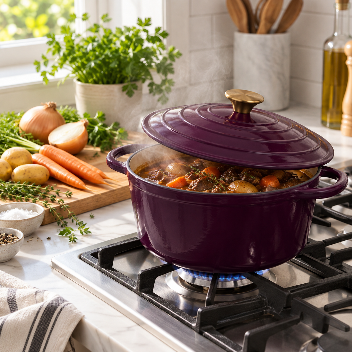 Cocotte en fonte émaillée 24 cm – 4 L – Aubergine