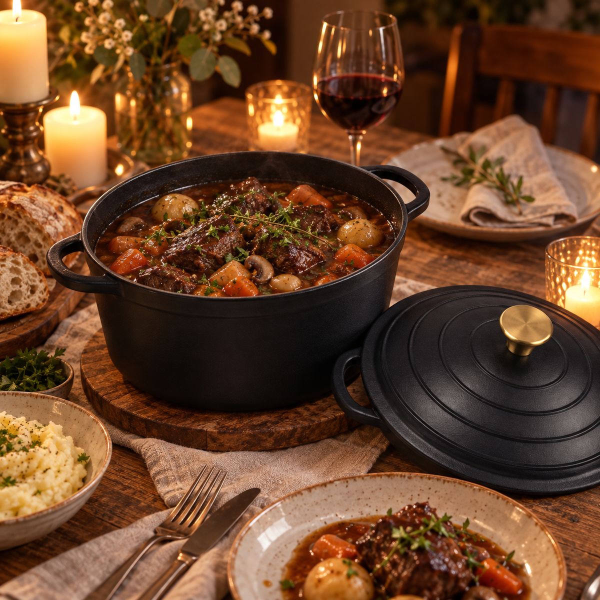 Cocotte en fonte émaillée 22 cm – 3 L – Noir mat