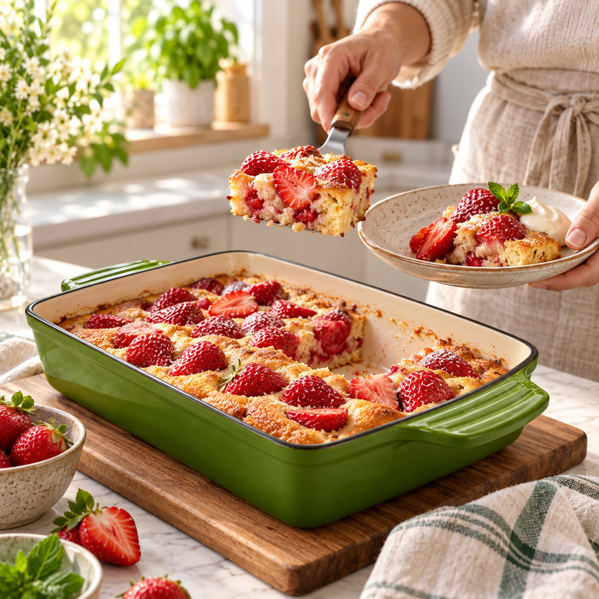 Plat à four en fonte émaillée 32 × 23,5 cm – 3,5 L – Vert olive