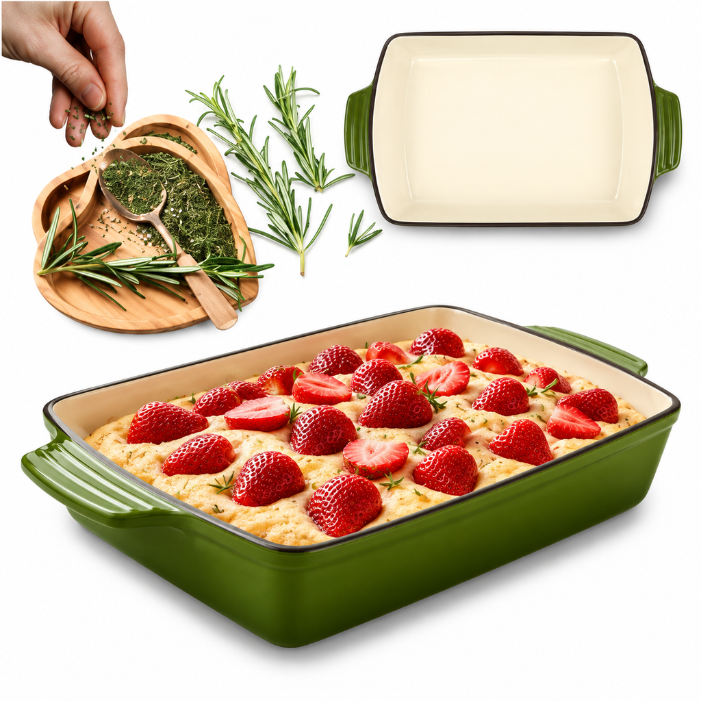 Plat à four en fonte émaillée 32 × 23,5 cm – 3,5 L – Vert olive