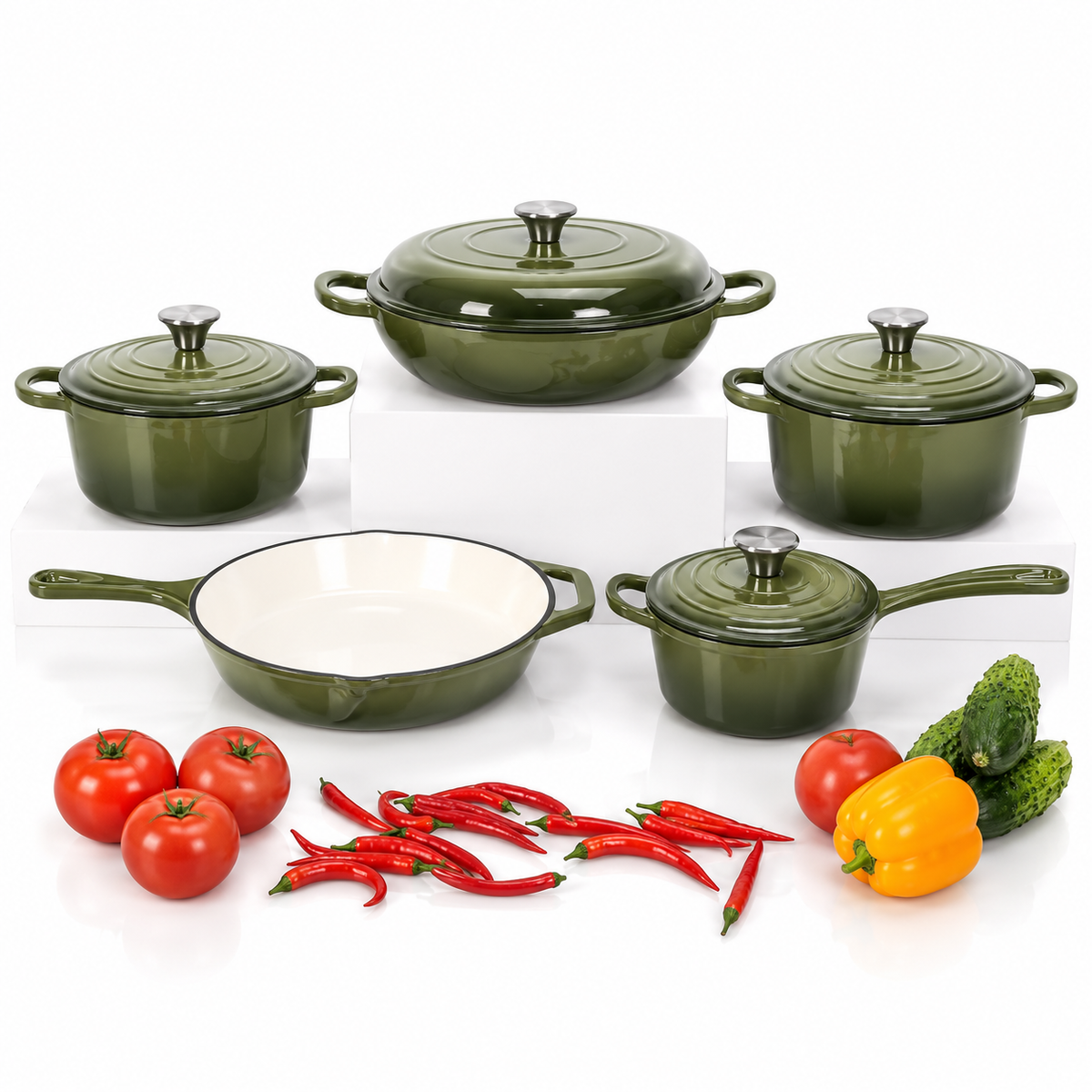 Batterie de cuisine 5 pièces en fonte émaillée