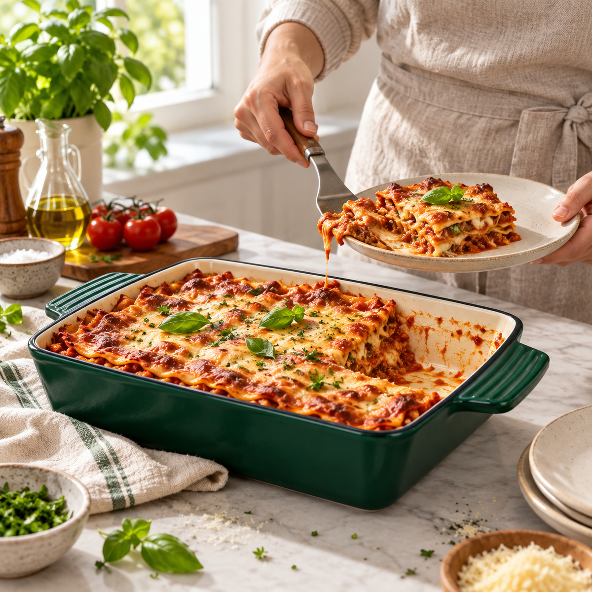 Plat à four en fonte émaillée 32 × 23,5 cm – 3,5 L – Vert bouteille