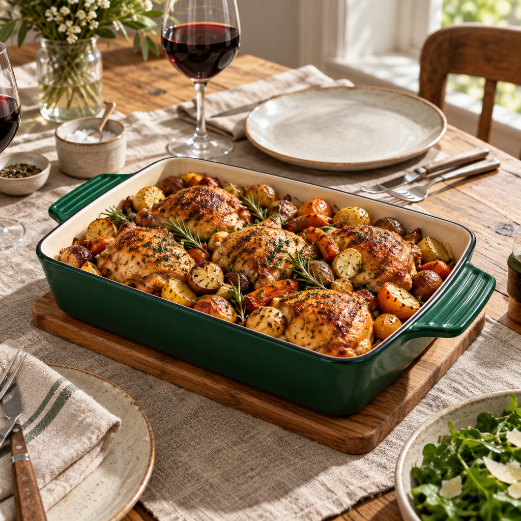 Plat à four en fonte émaillée 32 × 23,5 cm – 3,5 L – Vert bouteille