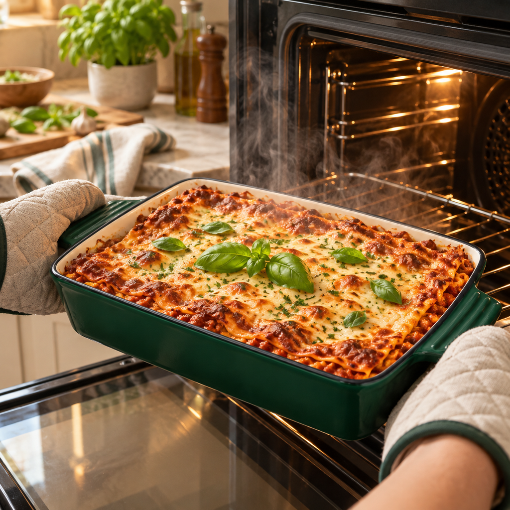 Plat à four en fonte émaillée 32 × 23,5 cm – 3,5 L – Vert bouteille