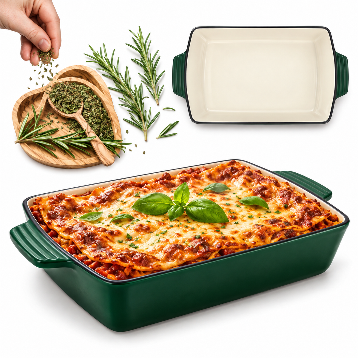 Plat à four en fonte émaillée 32 × 23,5 cm – 3,5 L – Vert bouteille