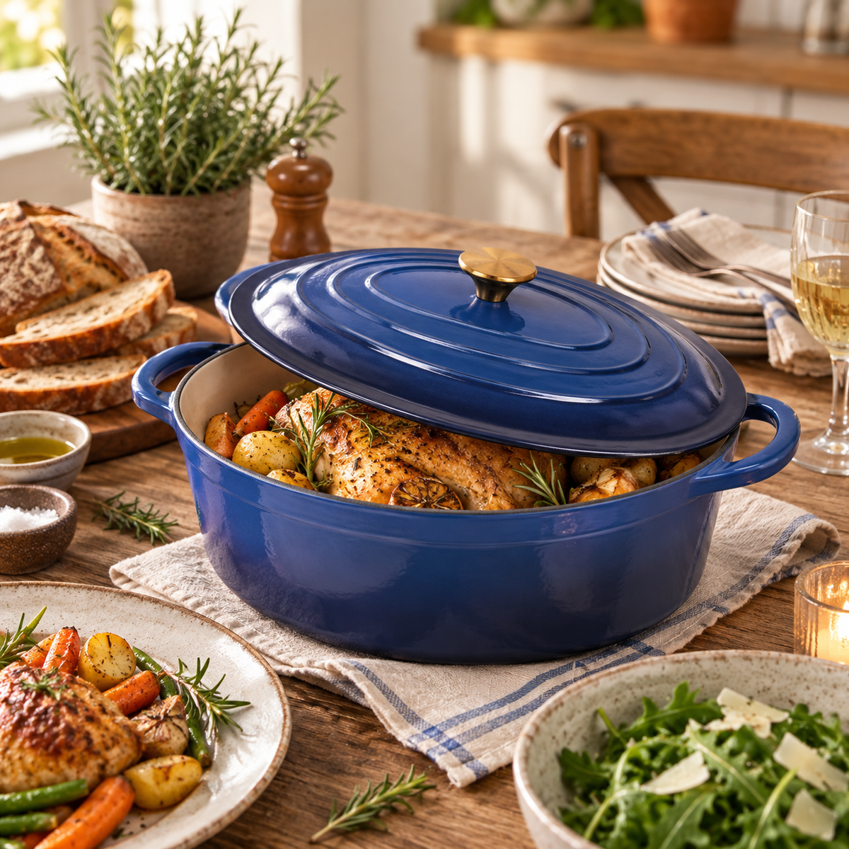 Cocotte ovale en fonte émaillée 34 cm – 6 L – Bleu