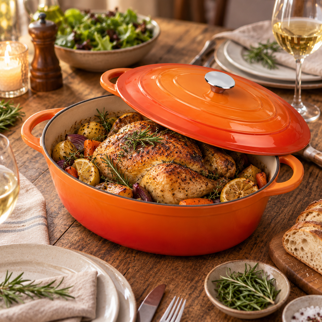 Cocotte ovale en fonte émaillée 34 cm – 6 L – Orange
