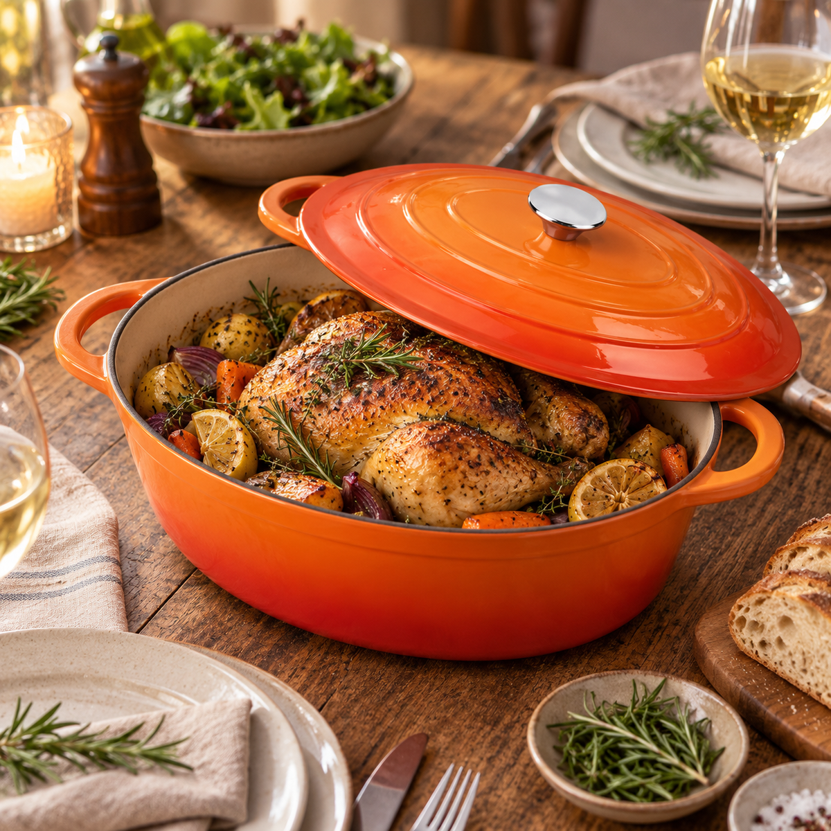 Cocotte ovale en fonte émaillée 34 cm – 6 L – Orange