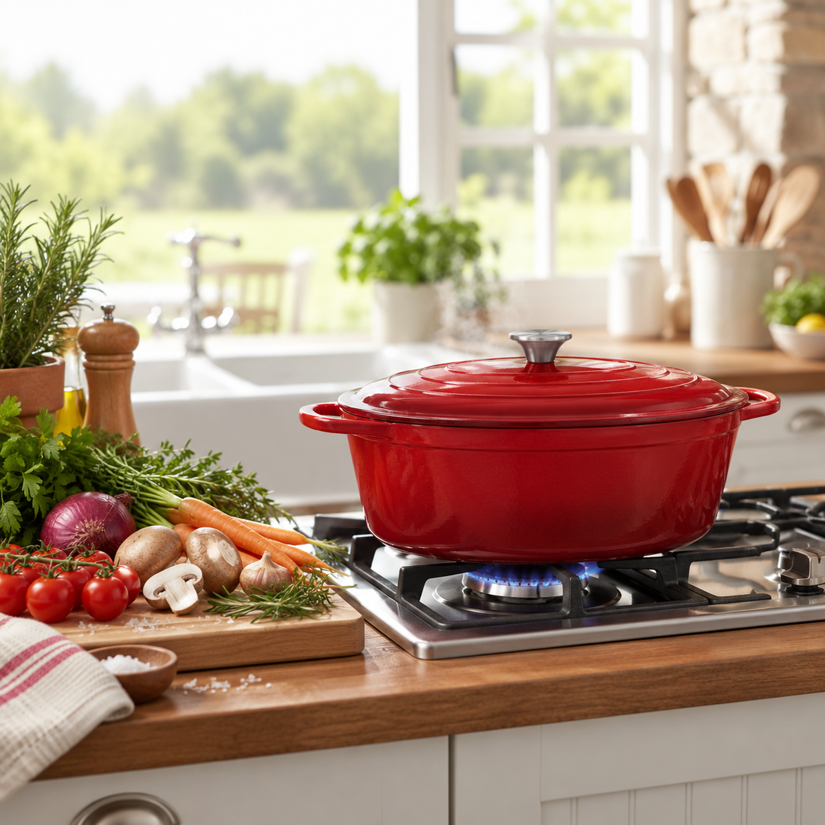 Cocotte ovale en fonte émaillée 34 cm – 6 L – Rouge