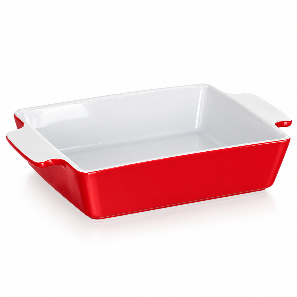 Plat à four en céramique 33,5 × 22,5 cm – Extérieur rouge, intérieur émaillé blanc
