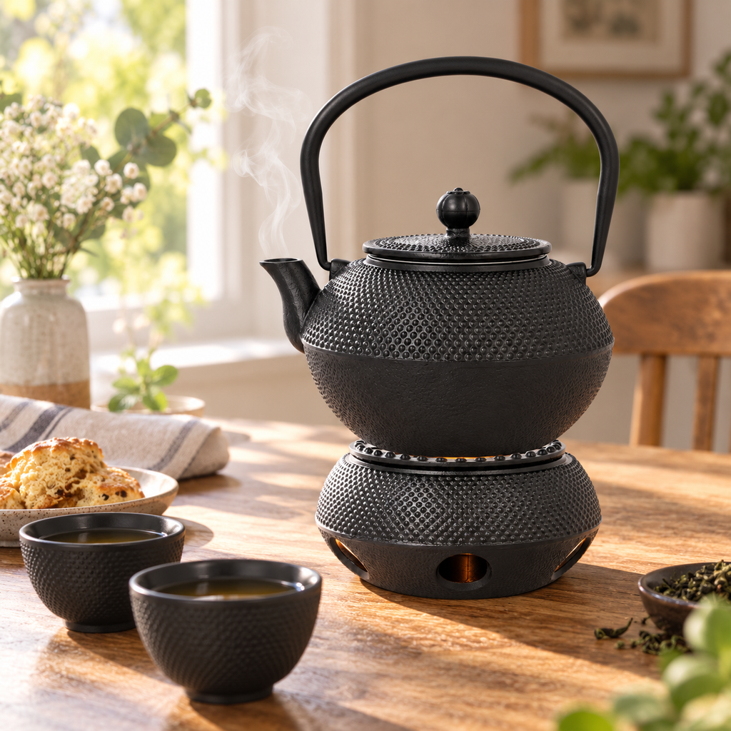 Théière en fonte 850 ml – Filtre inox et réchaud à bougie