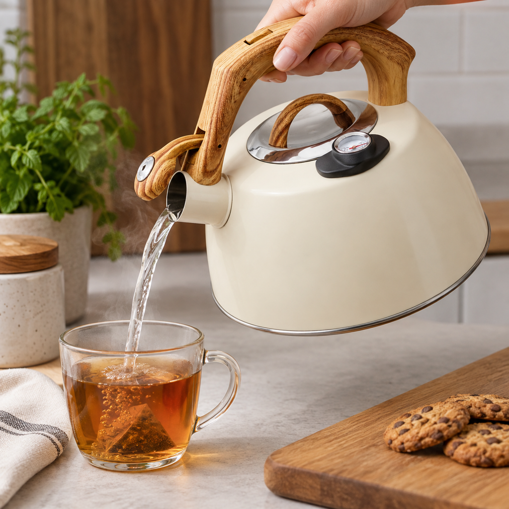 Bouilloire à sifflet 3 L – Thermomètre intégré – Beige